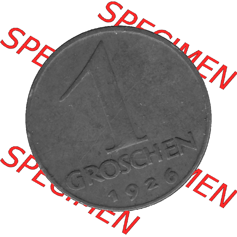 Alte Münze 1 / Ein Groschen Österreich in s/w Schwarzweiß bzw. Graustufen Farbgebung von Scanner transparenten PNG 1925-1938, 1-Ein Groschen, Adlerkopf mit Mauerkrone... Sammlung