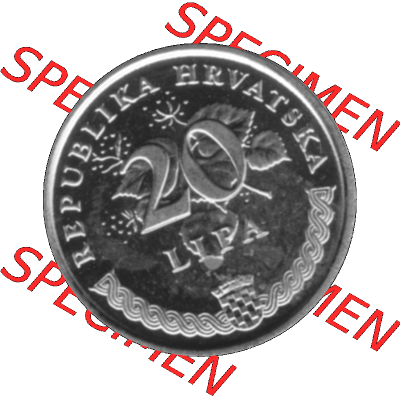 Alte Münze Kroatien Umlaufmünze 1993-2021, 20 Lipa 2003-01 Graustufen Graustufen. Vorderseite in Graustufen der Münze aus Kroatien auf einen digitalen PNG-Bild der alten Umlaufmünze... Sammlung