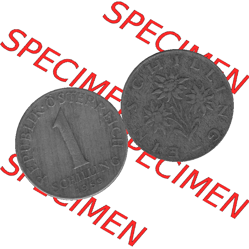Alte Münzen Österreich 1 / Ein Schilling in Graustufen 1959-2001, 1 Schilling 1959-01, Ein Shilling Edelweiß Graustufen. Vorderseite und Rückseite der Österreich... Sammlung