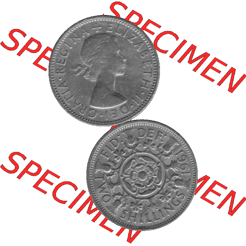 Alte Münze Großbritannien, Bild in s/w bzw. Graustufen PNG-Grafik, Umlaufmünze aus dem Zeitraum 1954-1970, 2 Schilling-Florin, Two Shillings, 1961-04... Sammlung