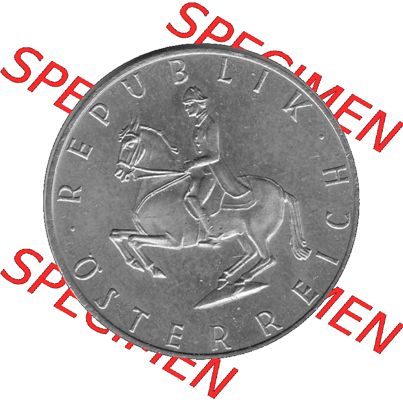 Alte Münze 5 / Fünf Schilling Österreich in s/w Schwarzweiß bzw. Graustufen Farbgebung von Scanner transparenten PNG 1968-2001, 5 Schilling 1974-01, Reiter... Sammlung