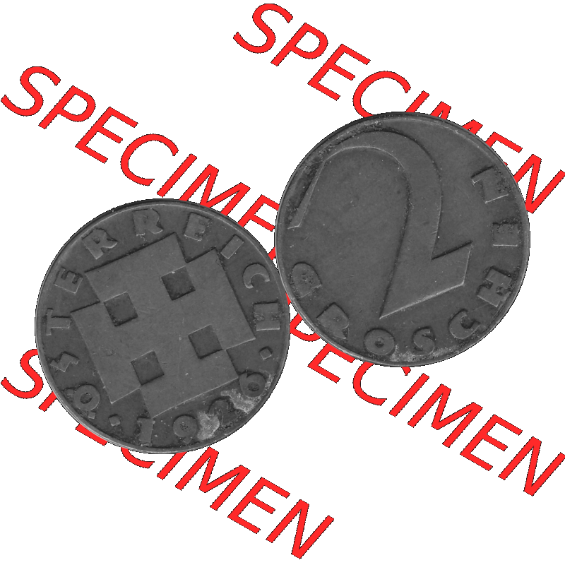 Alte Münze 2 / Zwei Groschen Österreich in s/w Schwarzweiß bzw. Graustufen Farbgebung von Scanner transparenten PNG 1925-1938, 2 Zwei Groschen, Krückenkreuz... Sammlung