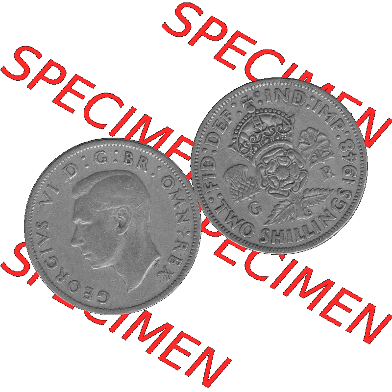 Alte Münze Großbritannien, Bild in s/w bzw. Graustufen PNG-Grafik, Umlaufmünze aus dem Zeitraum 1947-1948, 2 Schilling-Florin, Two Shillings, 1948-01,... Sammlung