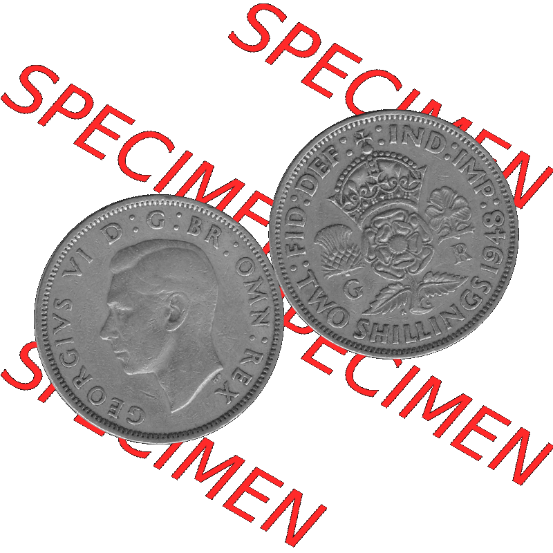 Alte Münze Großbritannien, Bild in s/w bzw. Graustufen PNG-Grafik, Umlaufmünze aus dem Zeitraum 1947-1948, 2 Schilling-Florin, Two Shillings, 1948-02,... Sammlung