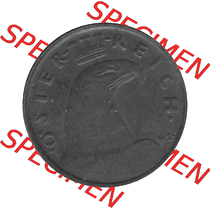 Alte Münze 1 / Ein Groschen Österreich in s/w Schwarzweiß bzw. Graustufen Farbgebung von Scanner transparenten PNG 1925-1938, 1-Ein Groschen, Adlerkopf mit Mauerkrone... Sammlung
