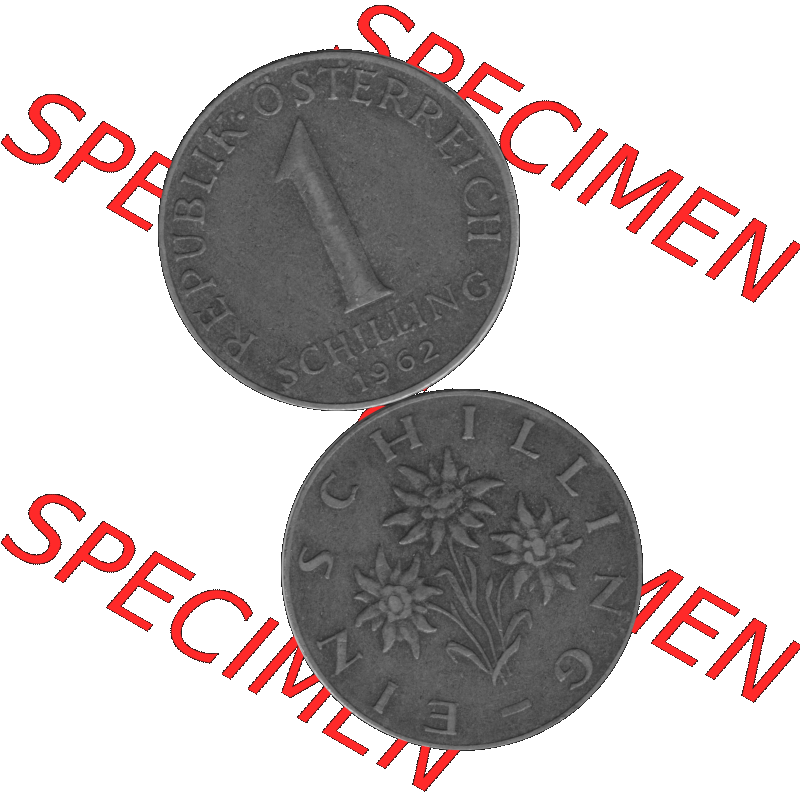 Alte Münzen Österreich 1 / Ein Schilling in Graustufen 1959-2001, 1 Schilling 1962-01 Graustufen. Vorderseite und Rückseite in Graustufen der 1 / Ein Schilling-Münze... Sammlung