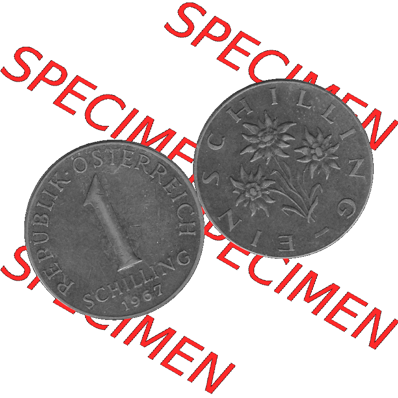 Alte Münzen Österreich 1 / Ein Schilling in Graustufen 1959-2001, 1 Schilling 1967-01, Ein Shilling Edelweiß Graustufen. Vorderseite und Rückseite der Österreich... Sammlung
