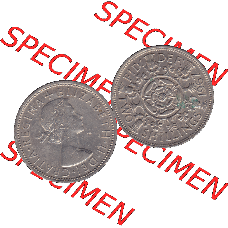 Alte Münze Großbritannien, Bild in Farbe bzw. Color PNG-Grafik, Umlaufmünze aus dem Zeitraum 1954-1970, 2 Schilling-Florin, Two Shillings, 1967-01 ELIZABETH... Sammlung