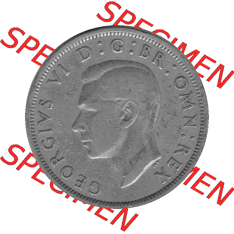 Alte Münze Großbritannien, Bild in s/w bzw. Graustufen PNG-Grafik 1947-1948, Halbe - 1/2 Krone, Half Crown 1948-01, George VI, FID DEF IND IMP HALF... Sammlung