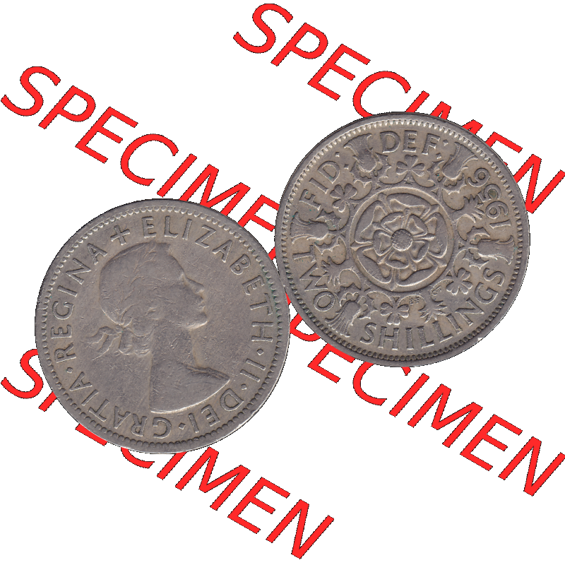 Alte Münze Großbritannien, Bild in Farbe bzw. Color PNG-Grafik, Umlaufmünze aus dem Zeitraum 1954-1970, 2 Schilling-Florin, Two Shillings, 1956-01 ELIZABETH... Sammlung