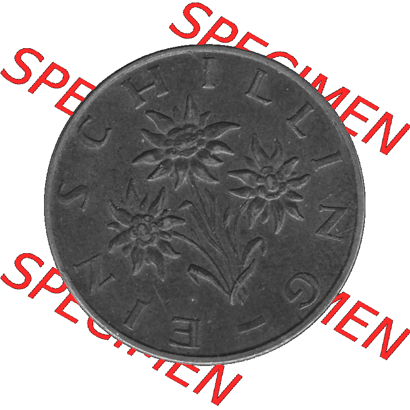 Alte Münzen Österreich 1 / Ein Schilling in Graustufen 1959-2001, 1 Schilling 1972-01, Ein Shilling Edelweiß Graustufen. Rückseite mit Motiv der Kursmünze... Sammlung
