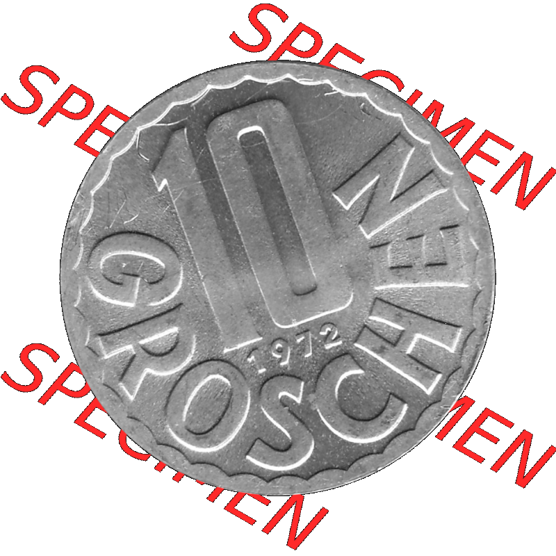 Alte Münze 10 / Zehn Groschen Österreich in s/w Schwarzweiß bzw. Graustufen Farbgebung von Scanner transparenten PNG 1951-2001, 10 Groschen 1972-01 Graustufen.... Sammlung