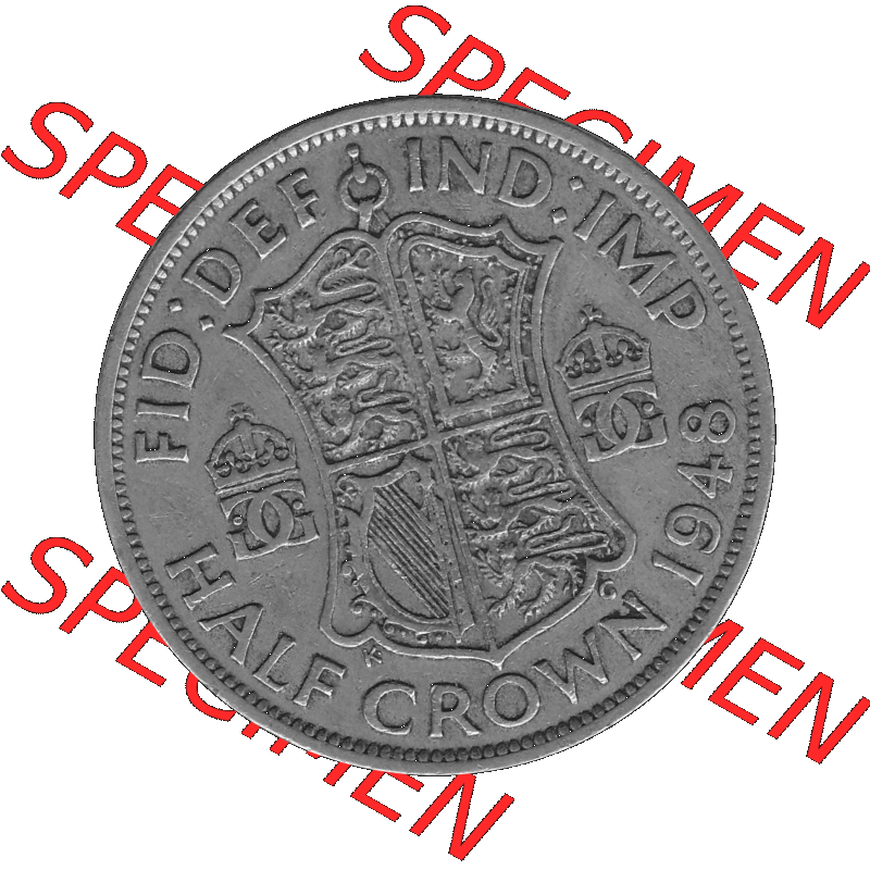 Alte Münze Großbritannien, Bild in s/w bzw. Graustufen PNG-Grafik 1947-1948, Halbe - 1/2 Krone, Half Crown 1948-01, George VI, FID DEF IND IMP HALF... Sammlung