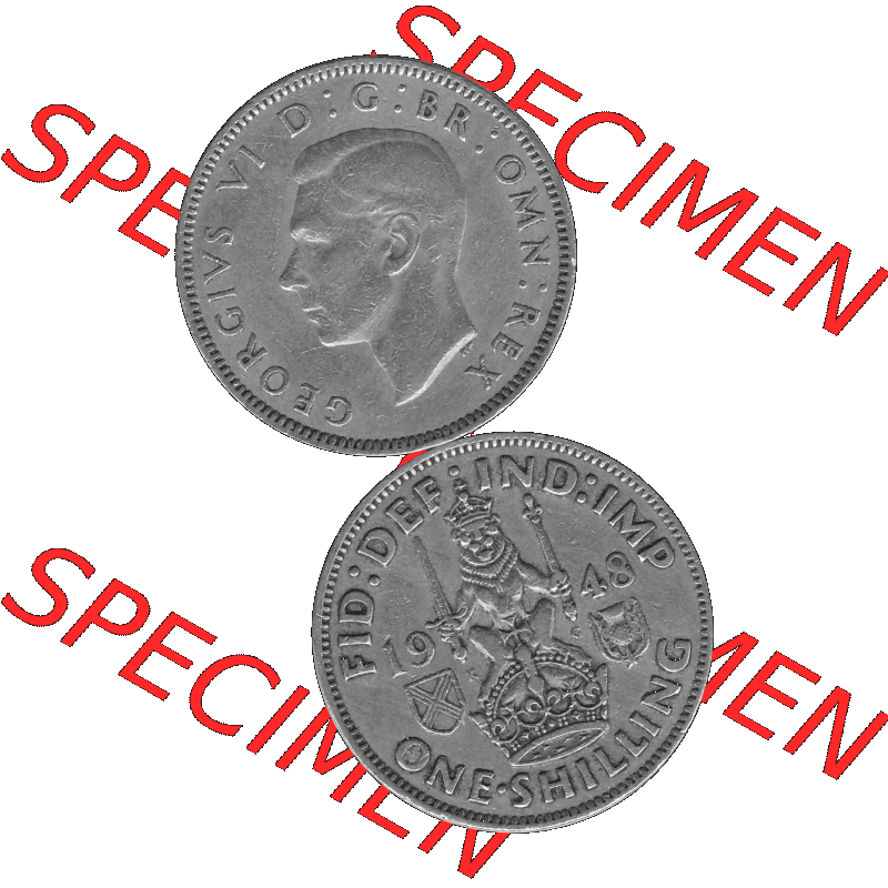 Alte Münze Großbritannien, Bild in s/w bzw. Graustufen PNG-Grafik 1947-1948, 1 One Schilling - One Shilling, 1948-02 Sitzender gekrönter Löwe auf Krone... Sammlung