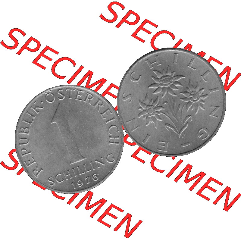 Alte Münzen Österreich 1 / Ein Schilling in Graustufen 1959-2001, 1 Schilling 1976-01, Ein Shilling Edelweiß Graustufen. Vorderseite und Rückseite der Österreich... Sammlung