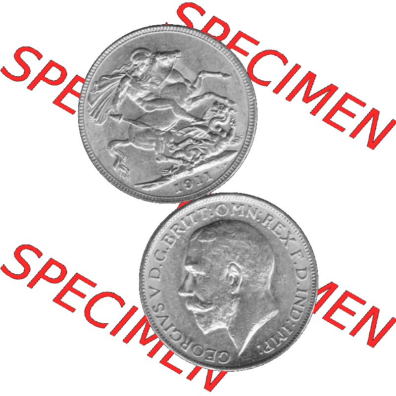 Alte Goldmünze Großbritannien Bilder in s/w bzw. Graustufen 1911-1927, 1 Pfund Sovereign 1911-01 Graustufen. Vorderseite und Rückseite in Graustufen der britischen... Sammlung