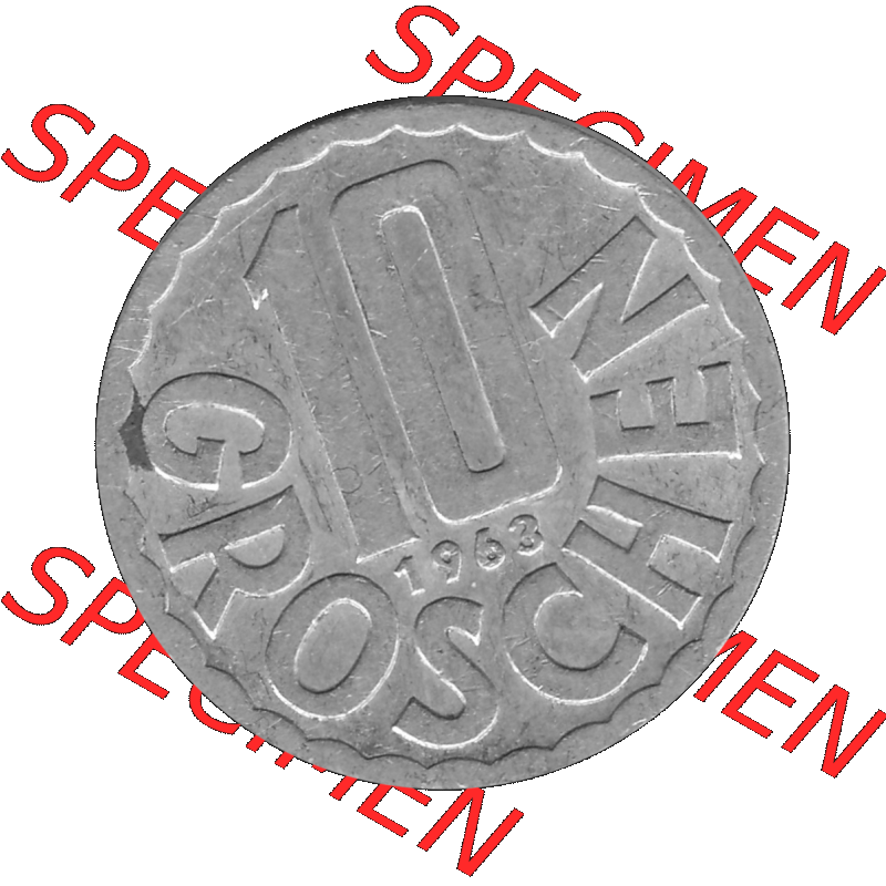 Alte Münze 10 / Zehn Groschen Österreich in s/w Schwarzweiß bzw. Graustufen Farbgebung von Scanner transparenten PNG 1951-2001, 10 Groschen 1963-01 Graustufen.... Sammlung