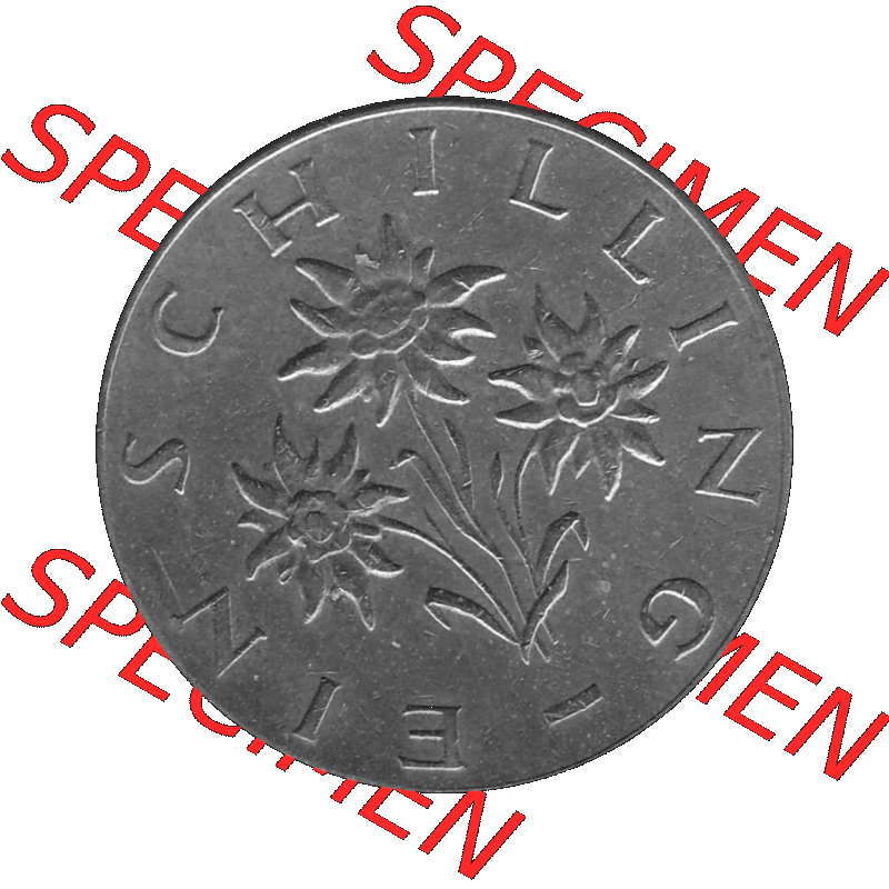 Alte Münzen Österreich 1 / Ein Schilling 1959-2001, 1 Schilling 1963-01, Edelweiß Graustufen. Rückseite mit Motiv der Gedenkmünze in Graustufen der 1 /... Sammlung