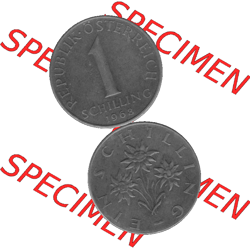 Alte Münzen Österreich 1 / Ein Schilling in Graustufen 1959-2001, 1 Schilling 1968-01 Graustufen. Vorderseite und Rückseite in Graustufen der 1 / Ein Schilling-Münze... Sammlung
