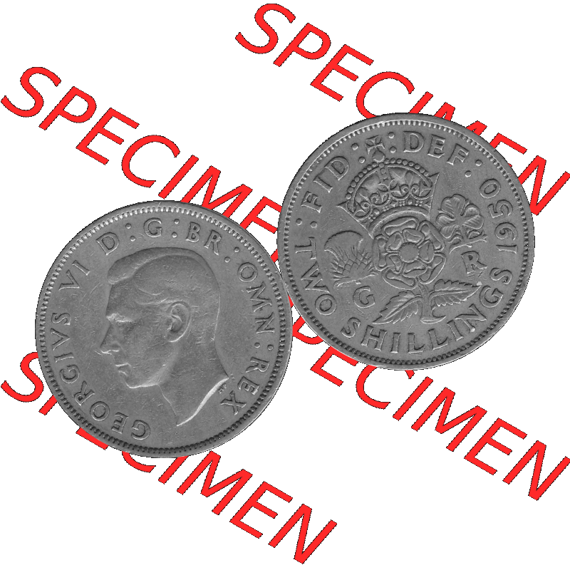 Alte Münze Großbritannien, Bild in s/w bzw. Graustufen PNG-Grafik, Umlaufmünze aus dem Zeitraum 1949-1951, 2 Schilling-Florin, Two Shillings, 1950-02,... Sammlung