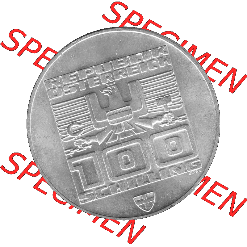 Alte Münze 100 / Einhundert Schilling Österreich in s/w Schwarzweiß bzw. Graustufen Farbgebung von Scanner transparenten PNG 1976-1976, 100 Hundert Schilling,... Sammlung