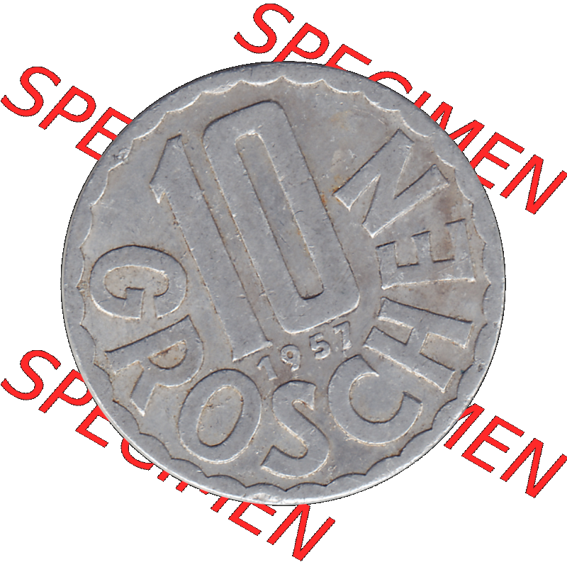 Alte Münze 10 / Zehn Groschen Österreich in original Farbgebung von Scanner transparenten PNG 1951-2001, 10 Groschen 1957-02. Rückseite der alten 10 / Zehn Groschen... Sammlung