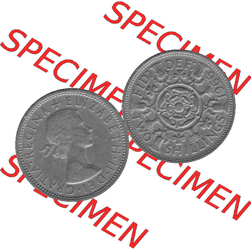 Alte Münze Großbritannien, Bild in s/w bzw. Graustufen PNG-Grafik, Umlaufmünze aus dem Zeitraum 1954-1970, 2 Schilling-Florin, Two Shillings, 1966-04... Sammlung