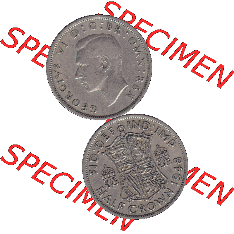 Alte Münze Großbritannien, Bild in Farbe bzw. Color PNG-Grafik 1947-1948, Halbe - 1/2 Krone, Half Crown 1948-02 , George VI, FID DEF IND IMP HALF CROWN.... Sammlung