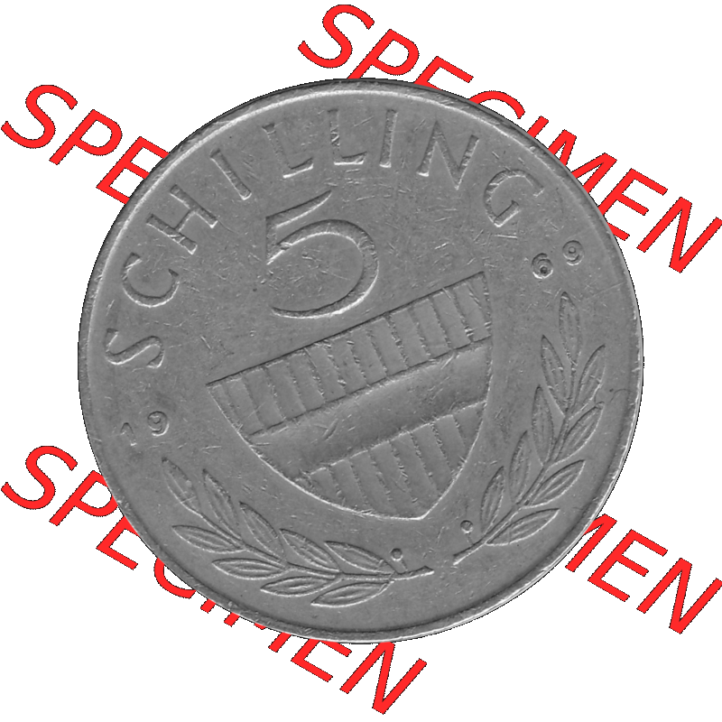 Alte Münze 5 / Fünf Schilling Österreich in s/w Schwarzweiß bzw. Graustufen Farbgebung von Scanner transparenten PNG 1968-2001, 5 Schilling 1969-02, Reiter... Sammlung