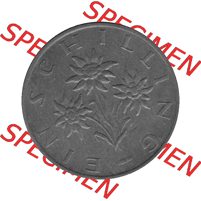 Alte Münzen Österreich 1 / Ein Schilling 1959-2001, 1 Schilling 1979-01, Edelweiß Graustufen. Rückseite mit Motiv der Gedenkmünze in Graustufen der 1 /... Sammlung