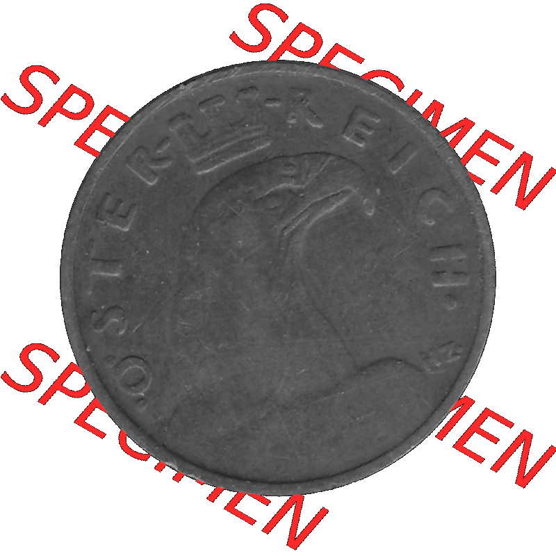 Alte Münze 1 / Ein Groschen Österreich in s/w Schwarzweiß bzw. Graustufen Farbgebung von Scanner transparenten PNG 1925-1938, 1-Ein Groschen, Adlerkopf mit Mauerkrone... Sammlung