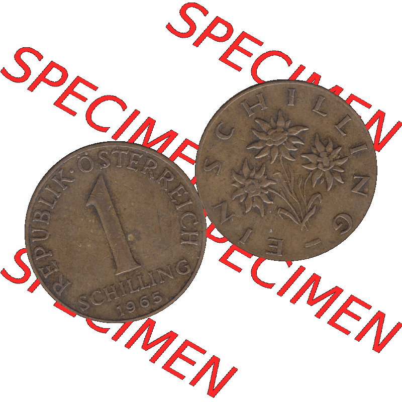 Alte Münzen Österreich 1 / Ein Schilling 1959-2001, 1 Schilling 1965-01, Edelweiß. Vorderseite und Rückseite der 1 / Ein Schilling Münze Edelweiß... Sammlung