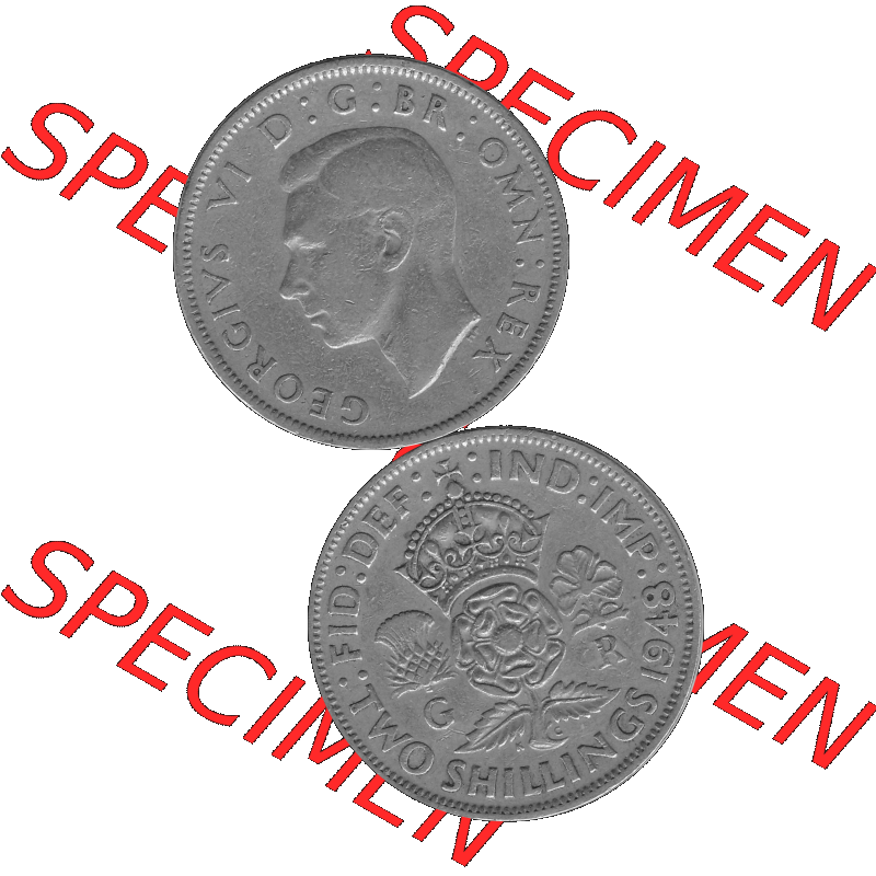 Alte Münze Großbritannien, Bild in s/w bzw. Graustufen PNG-Grafik, Umlaufmünze aus dem Zeitraum 1947-1948, 2 Schilling-Florin, Two Shillings, 1948-07,... Sammlung