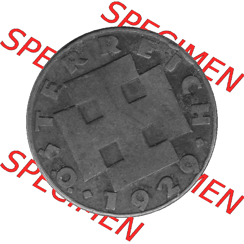 Alte Münze 2 / Zwei Groschen Österreich in s/w Schwarzweiß bzw. Graustufen Farbgebung von Scanner transparenten PNG 1925-1938, 2 Zwei Groschen, Krückenkreuz... Sammlung