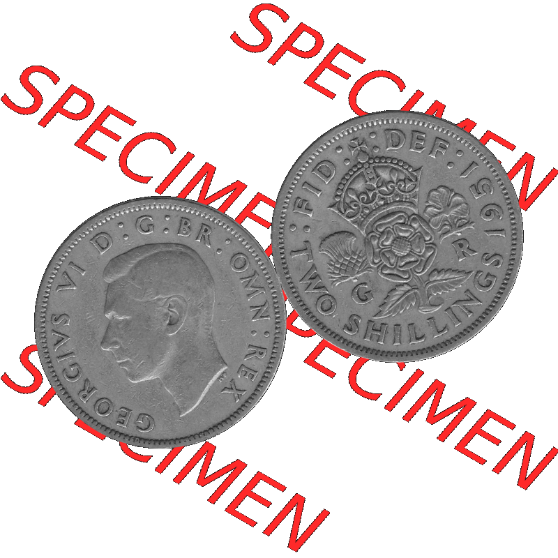 Alte Münze Großbritannien, Bild in s/w bzw. Graustufen PNG-Grafik, Umlaufmünze aus dem Zeitraum 1949-1951, 2 Schilling-Florin, Two Shillings, 1951-02,... Sammlung