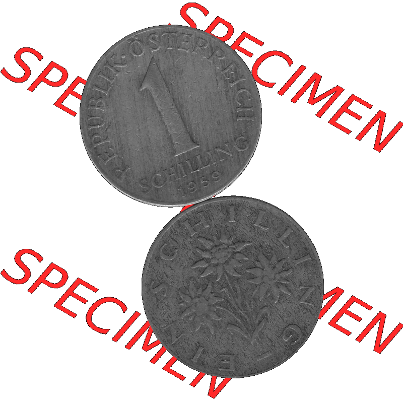 Alte Münzen Österreich 1 / Ein Schilling in Graustufen 1959-2001, 1 Schilling 1959-01, Ein Shilling Edelweiß Graustufen. Vorderseite und Rückseite in Graustufen... Sammlung