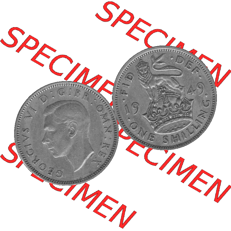 Alte Münze Großbritannien, Bild in s/w bzw. Graustufen PNG-Grafik 1949-1951, 1 One Schilling - One Shilling, 1949-01 Stehender gekrönter Löwe auf Krone... Sammlung