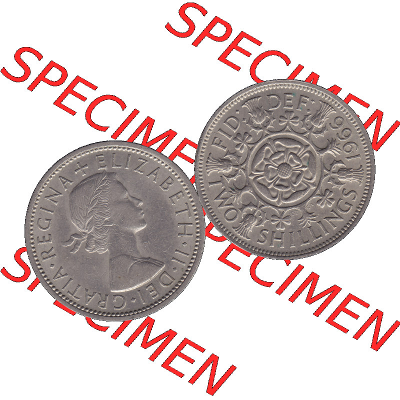 Alte Münze Großbritannien, Bild in Farbe bzw. Color PNG-Grafik, Umlaufmünze aus dem Zeitraum 1954-1970, 2 Schilling-Florin, Two Shillings, 1966-01 ELIZABETH... Sammlung