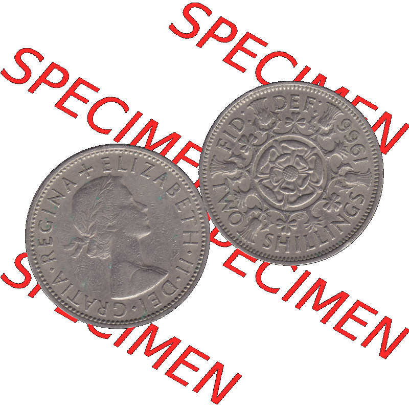 Alte Münze Großbritannien, Bild in Farbe bzw. Color PNG-Grafik, Umlaufmünze aus dem Zeitraum 1954-1970, 2 Schilling-Florin, Two Shillings, 1966-03 ELIZABETH... Sammlung