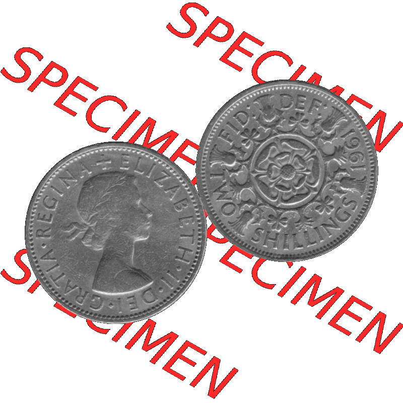 Alte Münze Großbritannien, Bild in s/w bzw. Graustufen PNG-Grafik, Umlaufmünze aus dem Zeitraum 1954-1970, 2 Schilling-Florin, Two Shillings, 1961-04... Sammlung