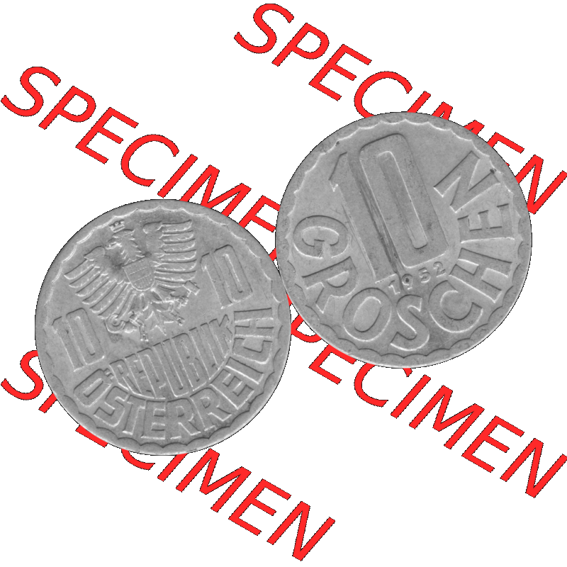 Alte Münze 10 / Zehn Groschen Österreich in s/w Schwarzweiß bzw. Graustufen Farbgebung von Scanner transparenten PNG 1951-2001, 10 Groschen 1952-01 Graustufen.... Sammlung