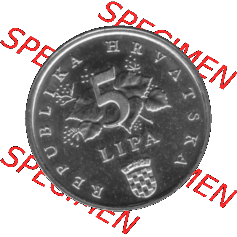 Alte Münze Kroatien Umlaufmünze 1994-2021, 5 Lipa 2000-01 Graustufen Graustufen. Vorderseite in Graustufen der Münze aus Kroatien auf einen digitalen PNG-Bild der alten Umlaufmünze... Sammlung