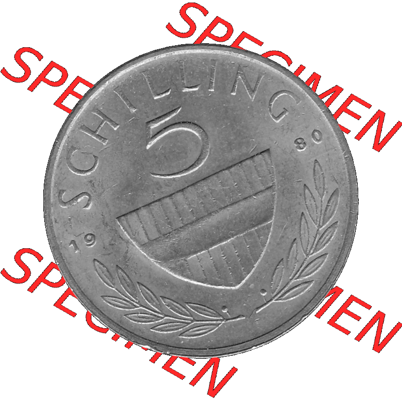 Alte Münze 5 / Fünf Schilling Österreich in s/w Schwarzweiß bzw. Graustufen Farbgebung von Scanner transparenten PNG 1968-2001, 5 Schilling 1980-02, Reiter... Sammlung