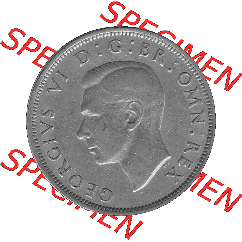 Alte Münze Großbritannien, Bild in s/w bzw. Graustufen PNG-Grafik 1947-1948, Halbe - 1/2 Krone, Half Crown 1947-01, George VI, FID DEF IND IMP HALF... Sammlung