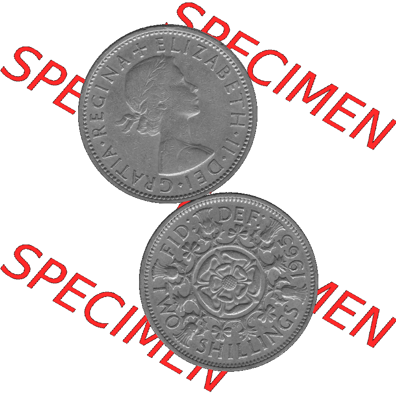 Alte Münze Großbritannien, Bild in s/w bzw. Graustufen PNG-Grafik, Umlaufmünze aus dem Zeitraum 1954-1970, 2 Schilling-Florin, Two Shillings, 1965-01... Sammlung
