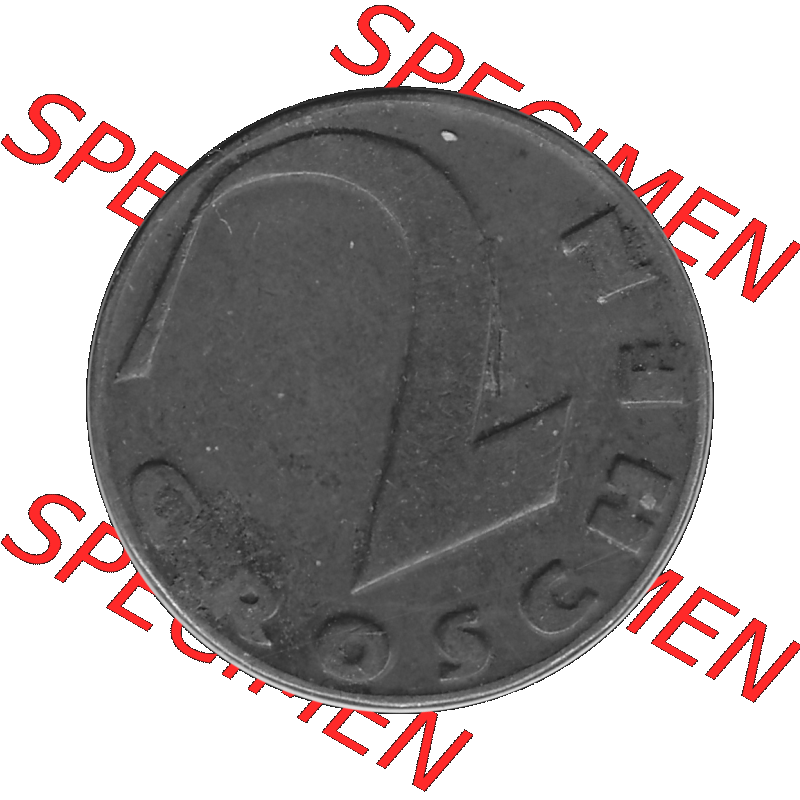 Alte Münze 2 / Zwei Groschen Österreich in s/w Schwarzweiß bzw. Graustufen Farbgebung von Scanner transparenten PNG 1925-1938, 2 Zwei Groschen, Krückenkreuz... Sammlung