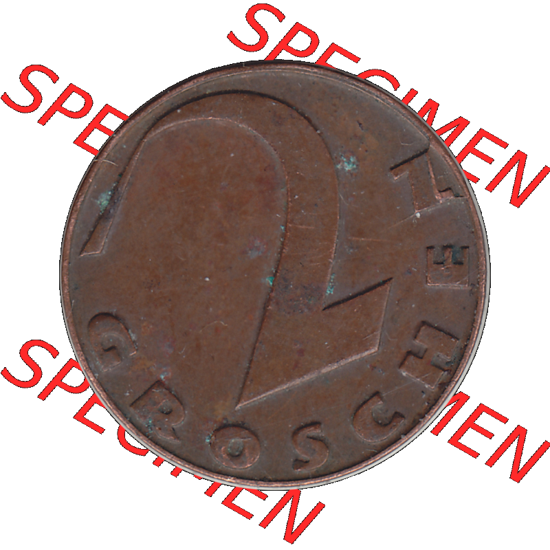 Alte Münze 2 / Zwei Groschen Österreich in original Farbgebung von Scanner transparenten PNG 1925-1938, 2 Zwei Groschen, Krückenkreuz 1925-02. Rückseite der alten... Sammlung