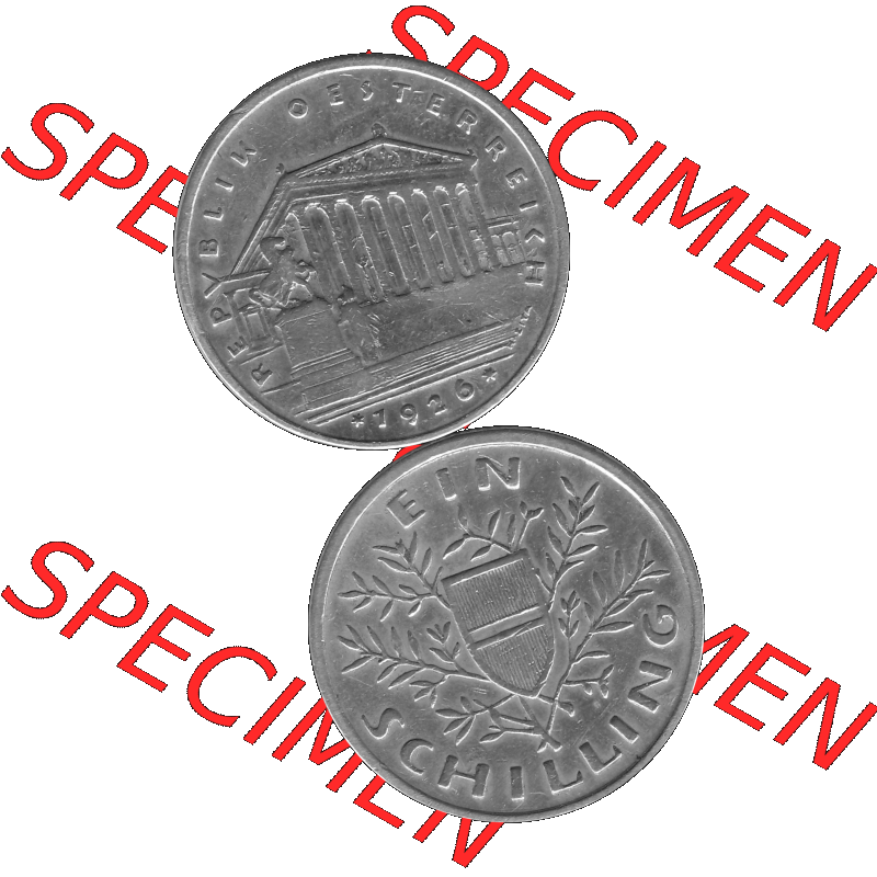 Alte Münzen Österreich Ein - 1 Schilling 1925-1932, 1 Schilling 1926-01 Silbermünze Parlamentsgebäude in Wien, Bindenschild 6 Gramm 640er Silber Graustufen. Vorderseite... Sammlung