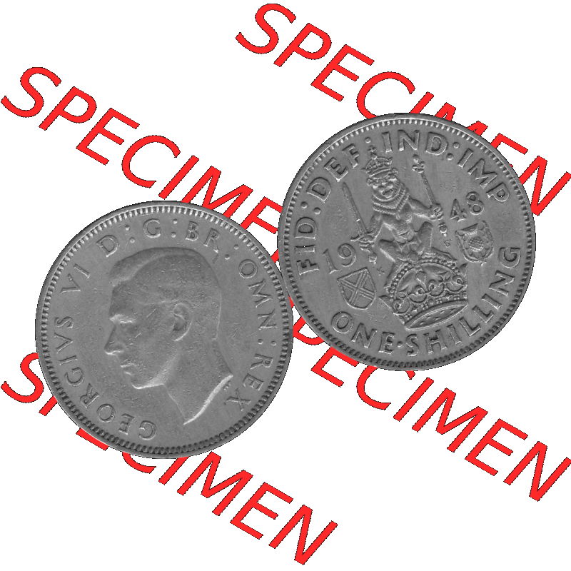 Alte Münze Großbritannien, Bild in s/w bzw. Graustufen PNG-Grafik 1947-1948, 1 One Schilling - One Shilling, 1948-01 Sitzender gekrönter Löwe auf Krone... Sammlung