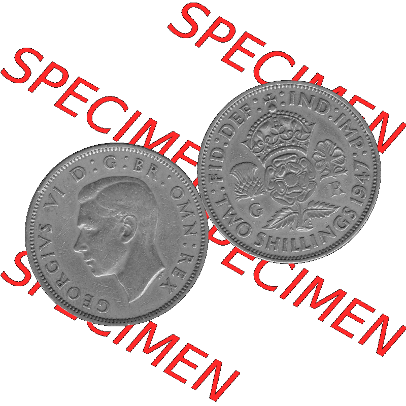 Alte Münze Großbritannien, Bild in s/w bzw. Graustufen PNG-Grafik, Umlaufmünze aus dem Zeitraum 1947-1948, 2 Schilling-Florin, Two Shillings, 1947-04,... Sammlung